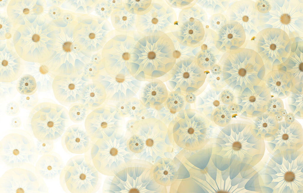 Gelbe und blaue Blüten — ganzes Design