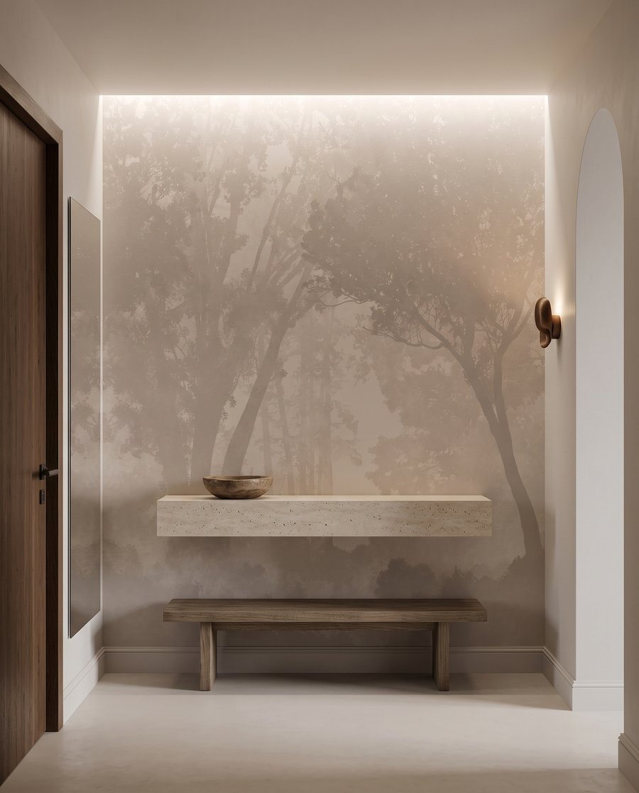 Bäume im Dunst in einem Interieur