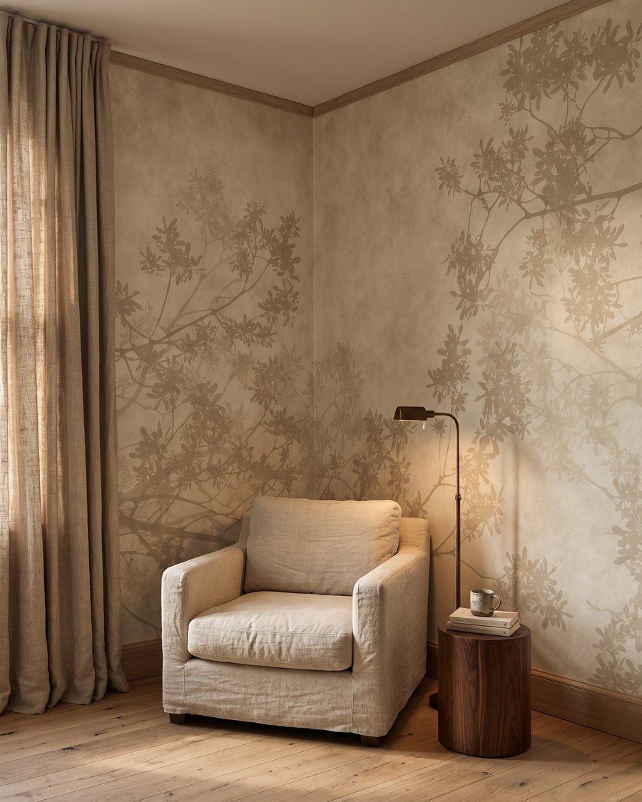 Geäst in hellen Schichten in einem Interieur