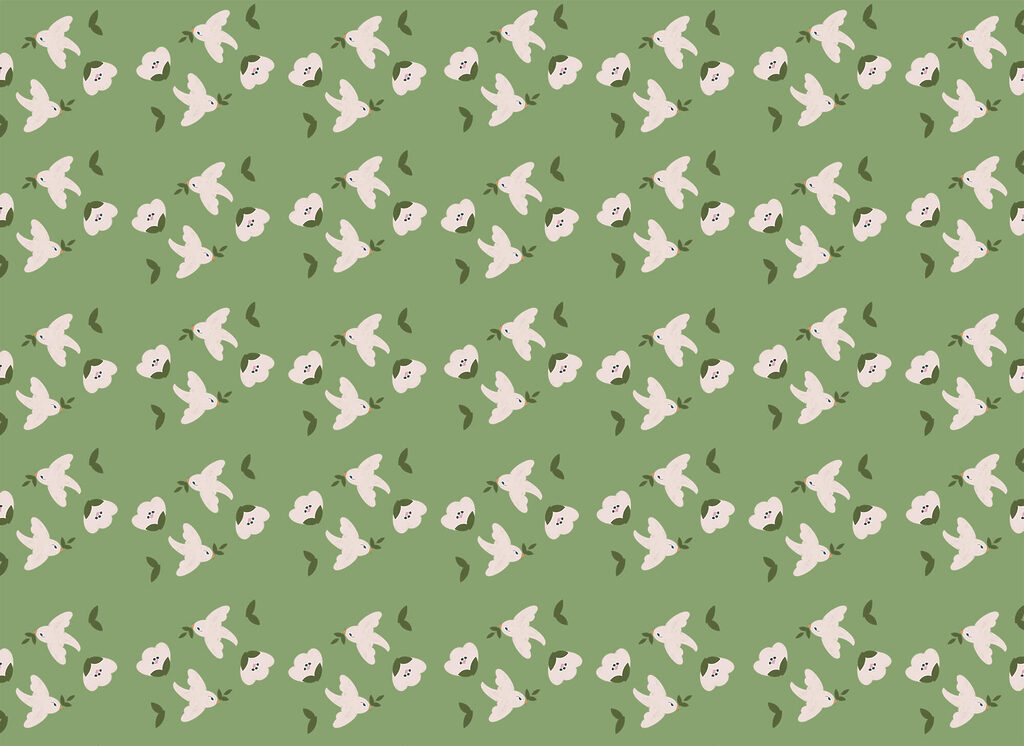 Weiße Vögel auf Grün — ganzes Design
