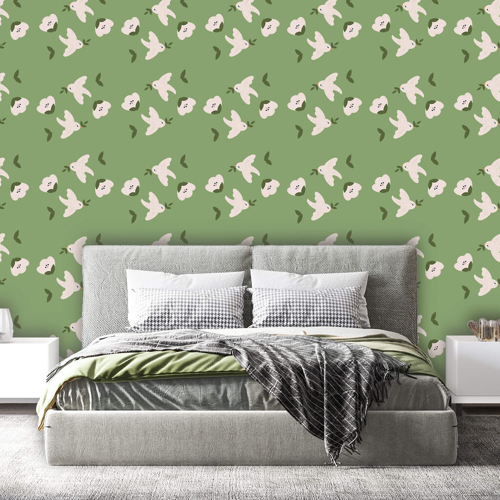 Weiße Vögel auf Grün — Interieur 1