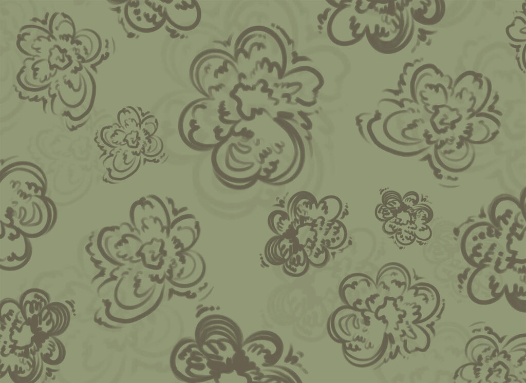 Gezeichnete Blüten auf Grün — ganzes Design