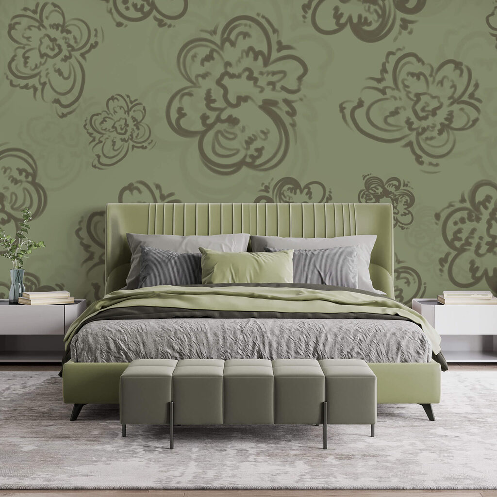 Gezeichnete Blüten auf Grün — Interieur 2