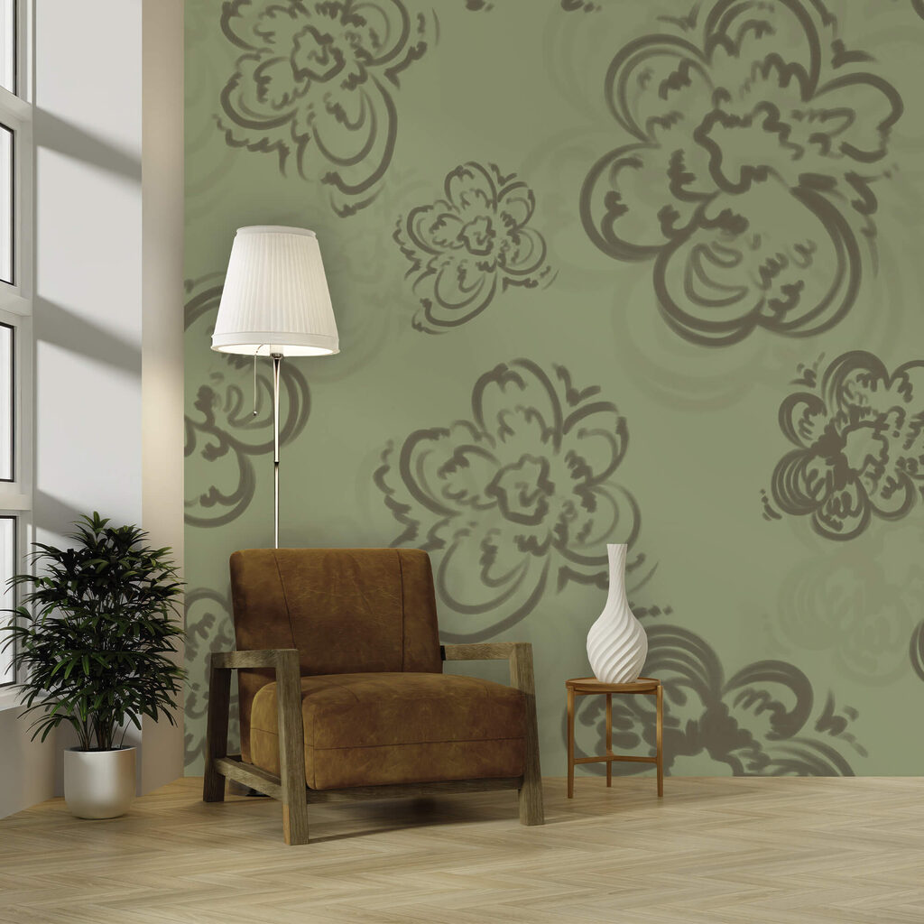 Gezeichnete Blüten auf Grün — Interieur 3