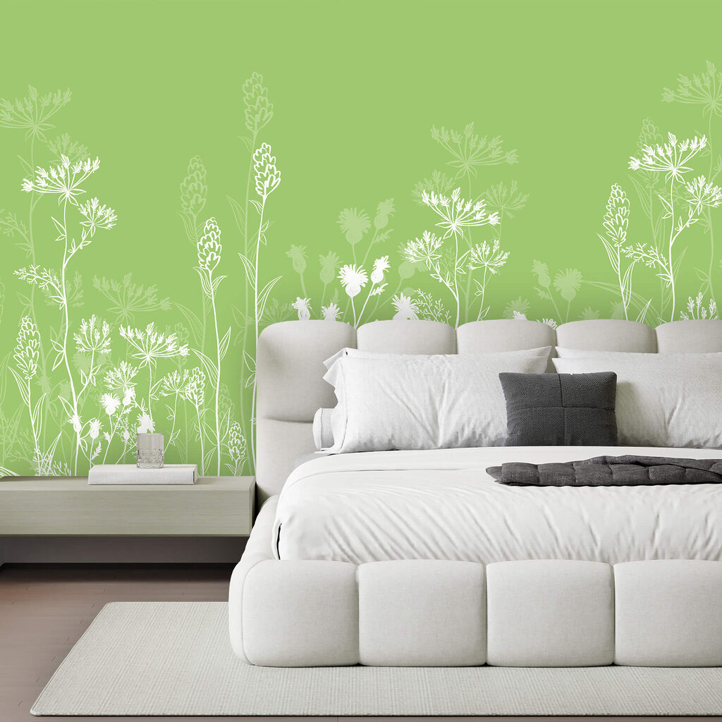 Gezeichnete Wiesenblumen in einem Interieur