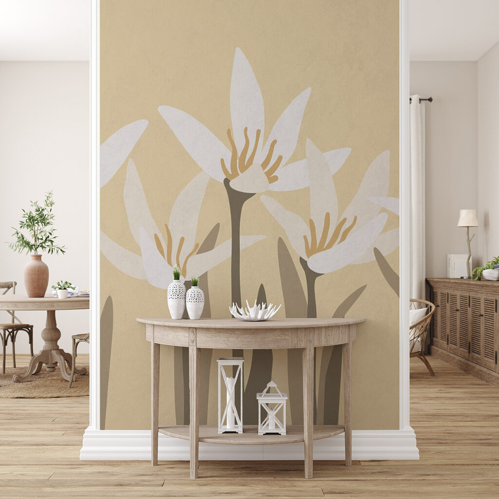 Blütenkelche auf langen Stielen in einem Interieur