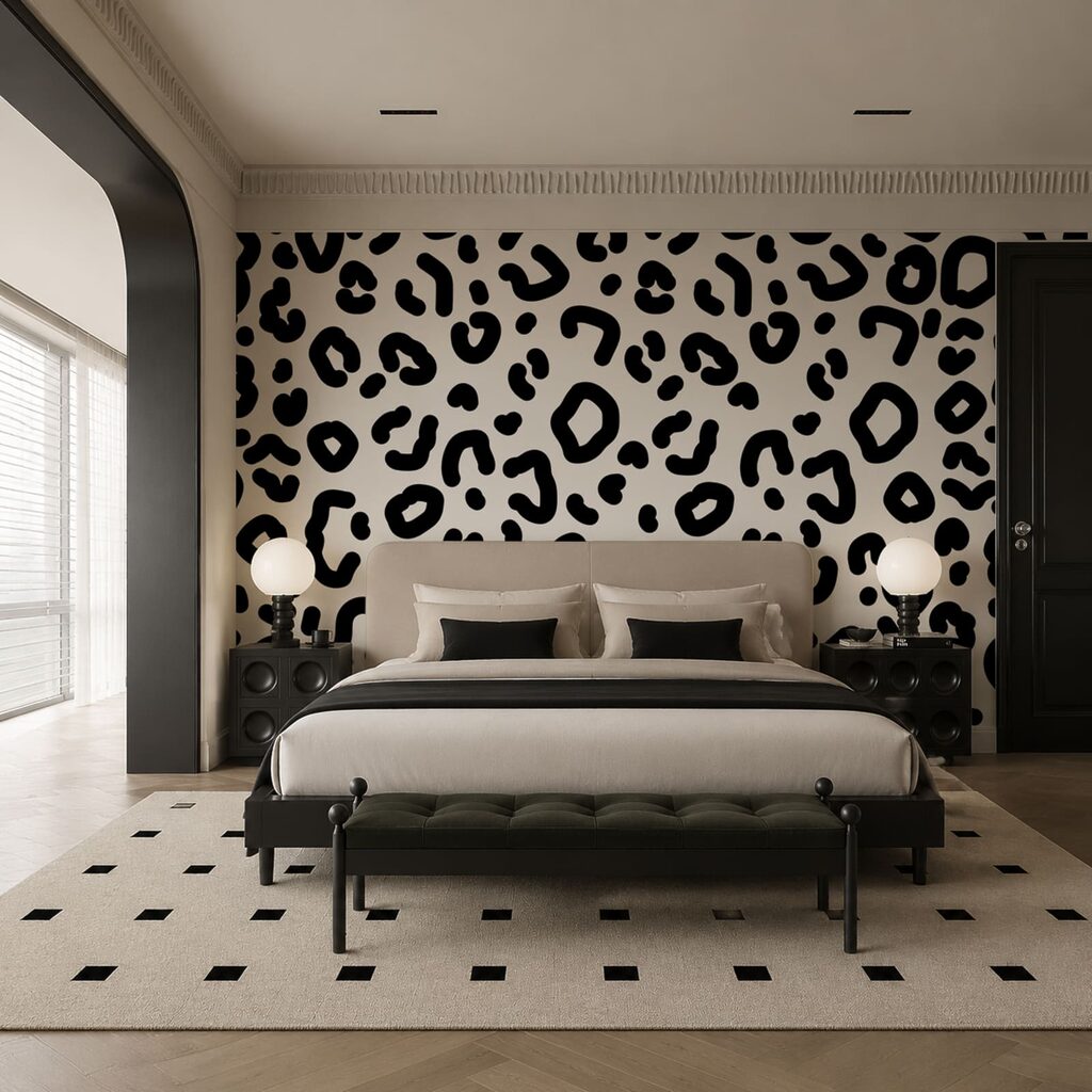 Leopardenflecken in Schwarz-Weiß in einem Interieur
