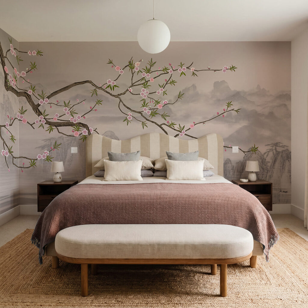 Blüten über stillem Wasser in einem Interieur