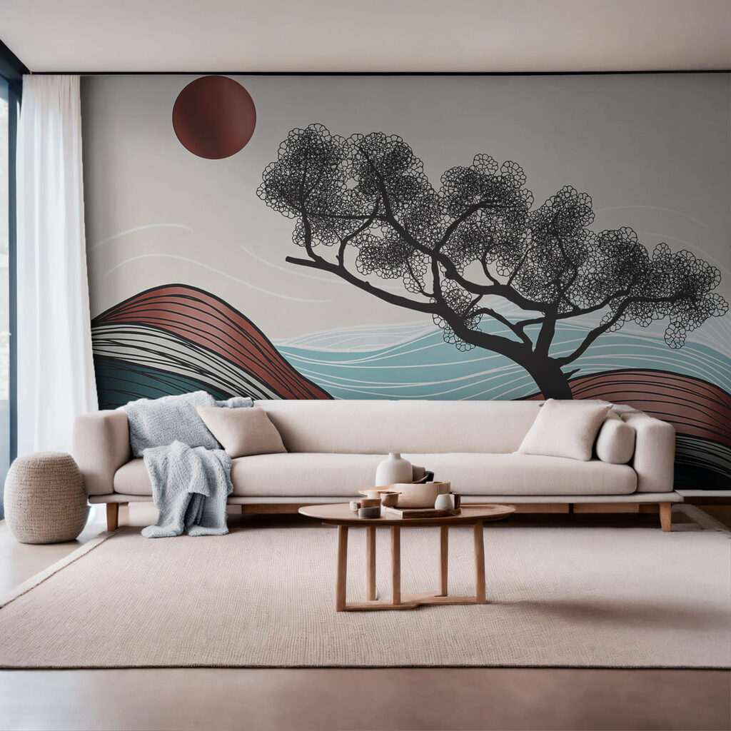 Baum über Linienwellen in einem Interieur