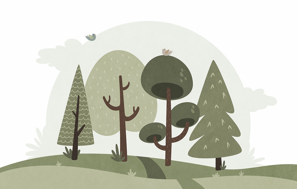 Kleiner gezeichneter Wald — ganzes Design