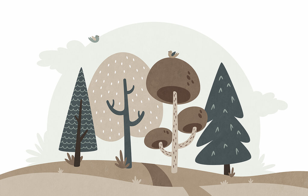Kleiner gezeichneter Wald — ganzes Design