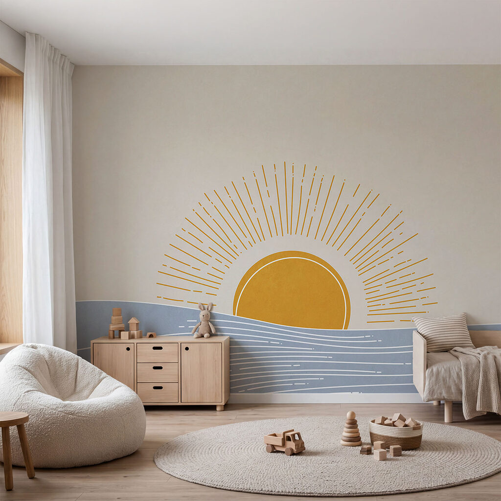 Strahlende Sonne über Wellen in einem Interieur