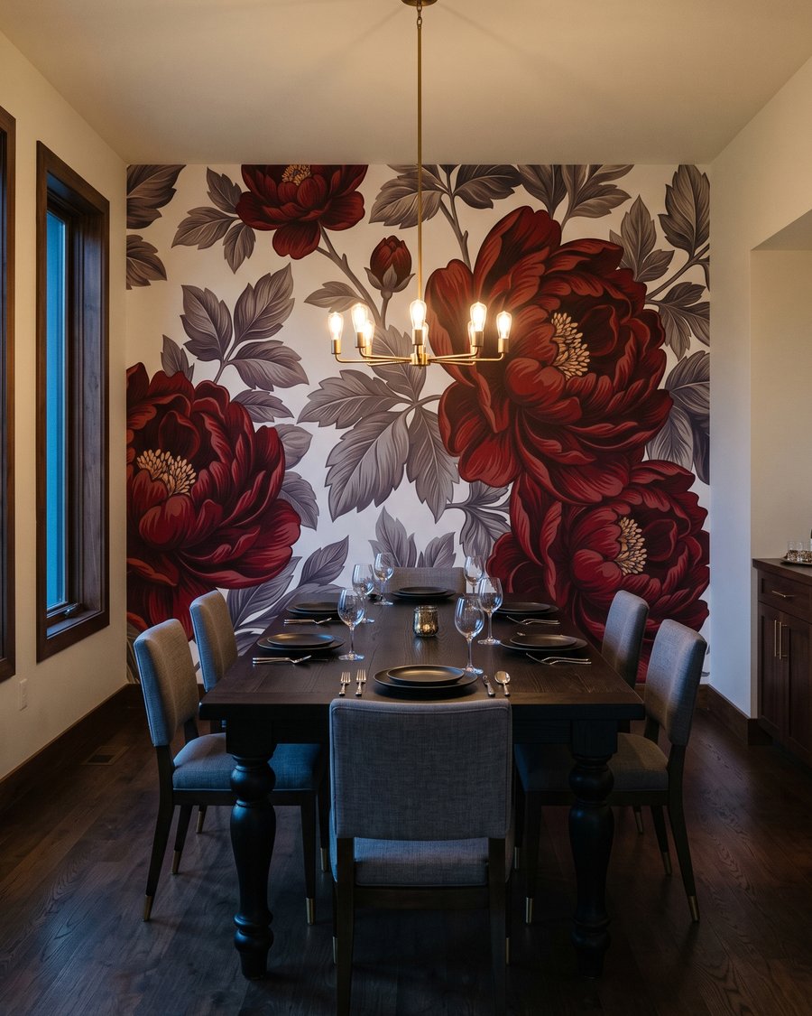 Dunkelrote Blüten auf Weiß — Interieur 5