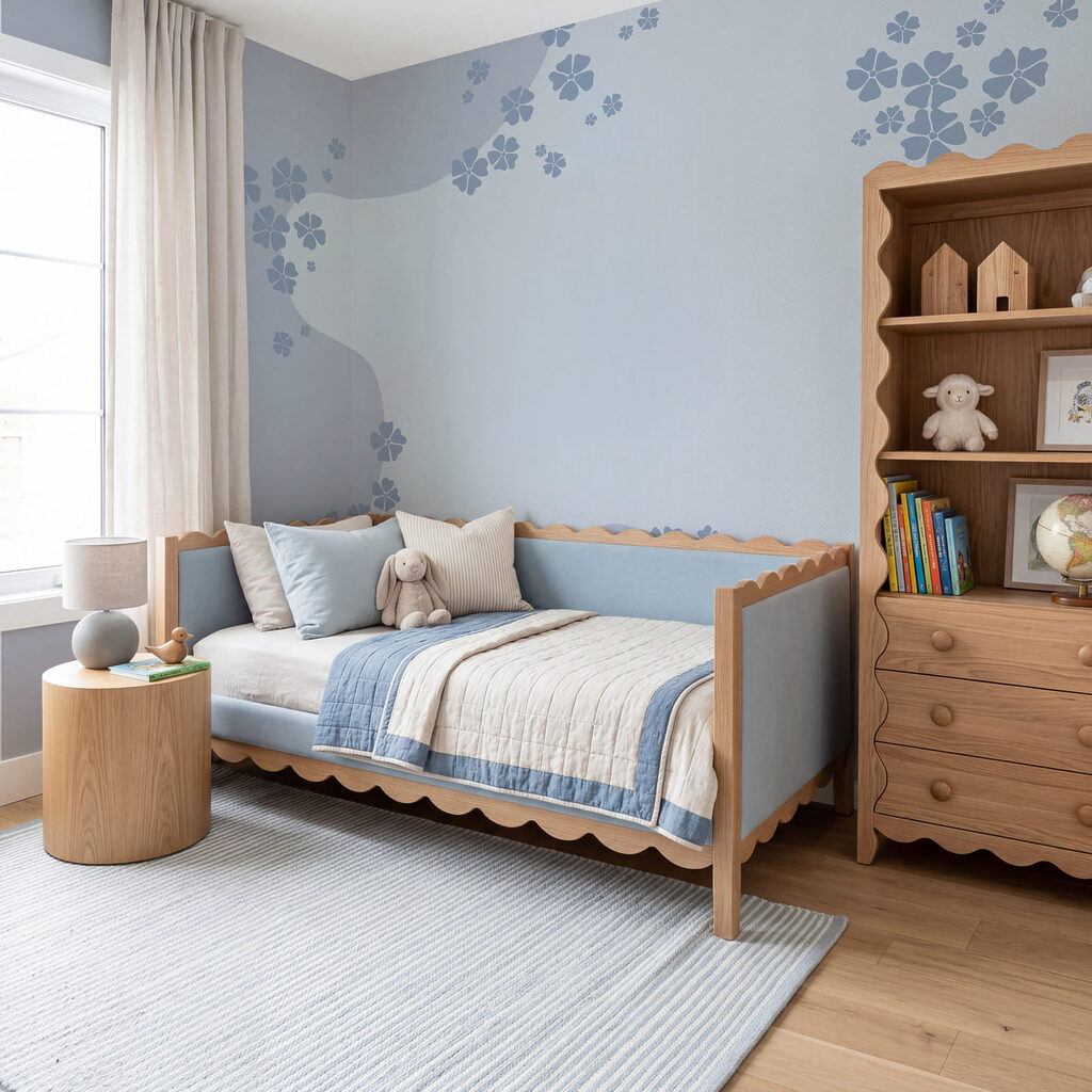 Blümchen an Wellenrändern in einem Interieur