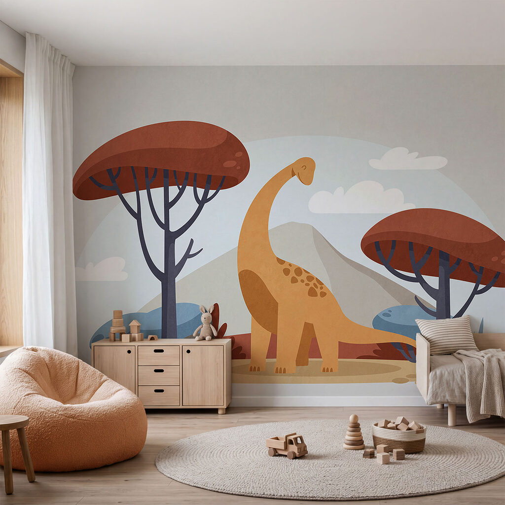 Langhals zwischen zwei Bäumen in einem Interieur