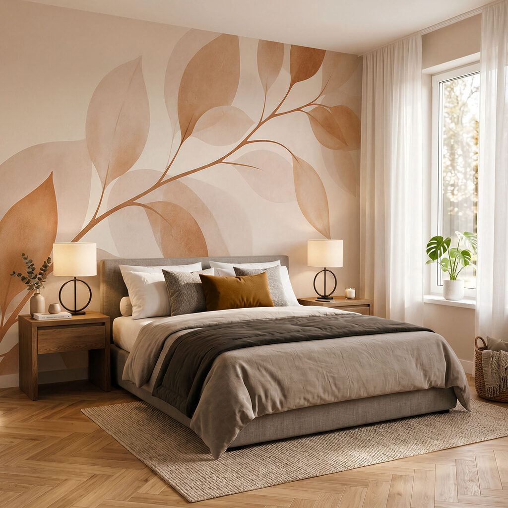 Blattzweig mit sanften Schatten in einem Interieur