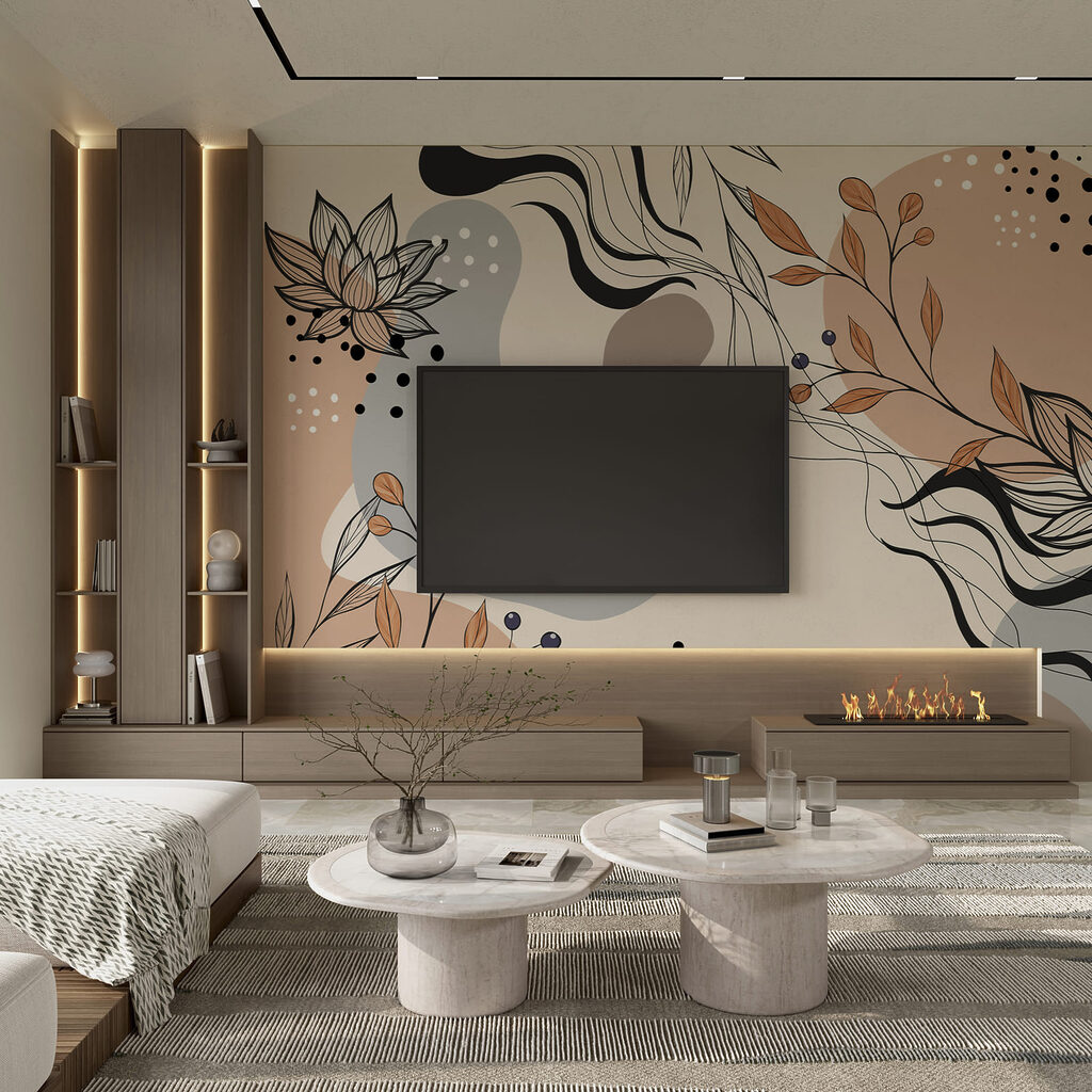 Lotuskonturen zwischen Farbformen in einem Interieur