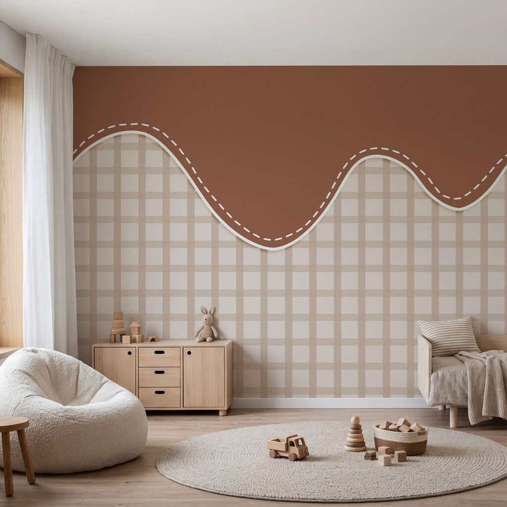 Karomuster unter Wellenrand in einem Interieur