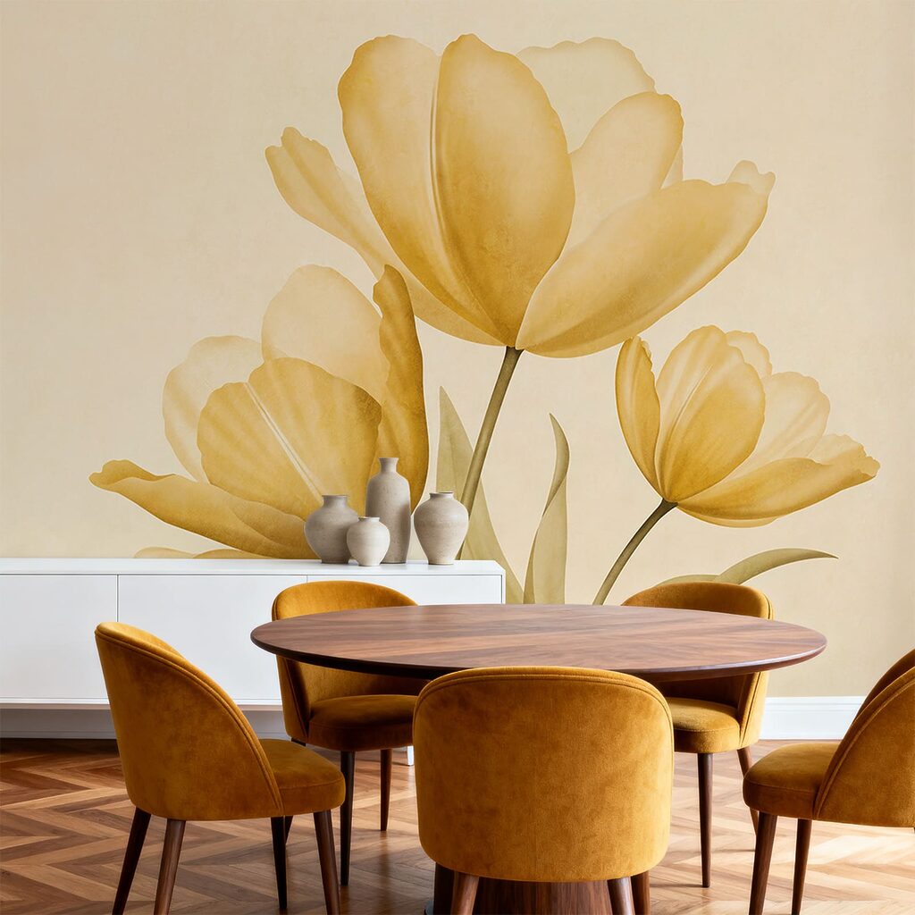 Drei Blüten in Aquarell in einem Interieur