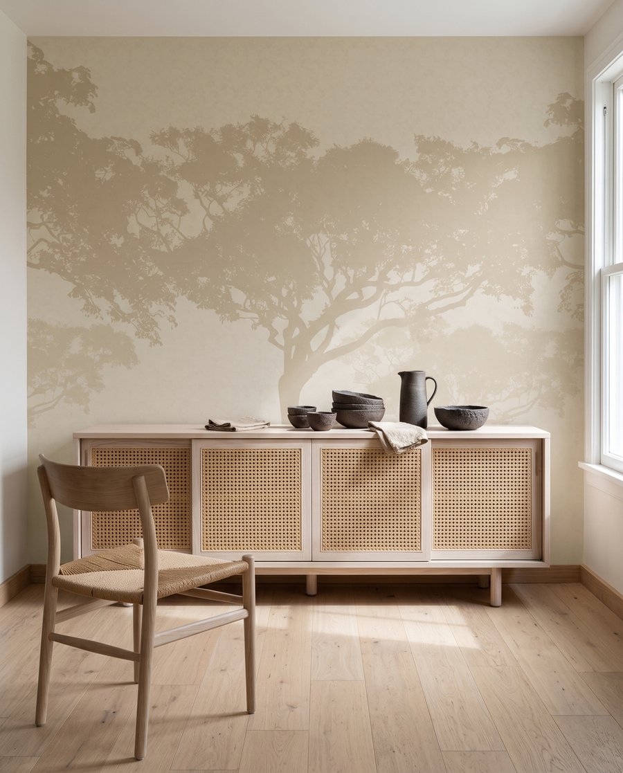 Baumkronen im warmen Dunst in einem Interieur