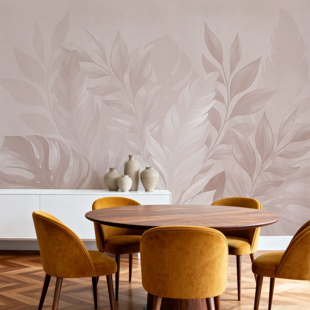 Durchscheinende Tropenblätter in einem Interieur