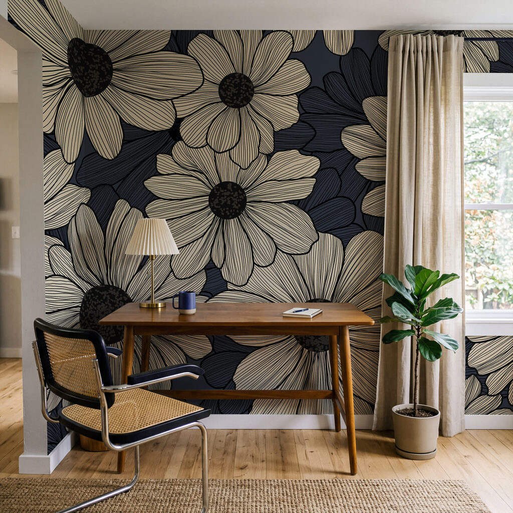 Blüten mit feiner Schraffur in einem Interieur