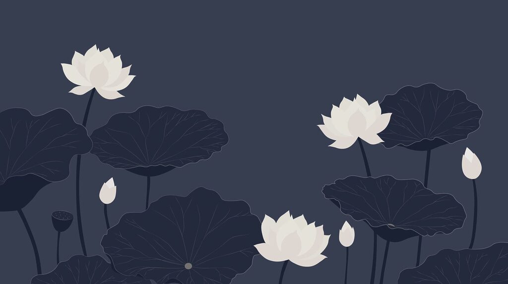 Lotusblüten an langen Stielen — ganzes Design