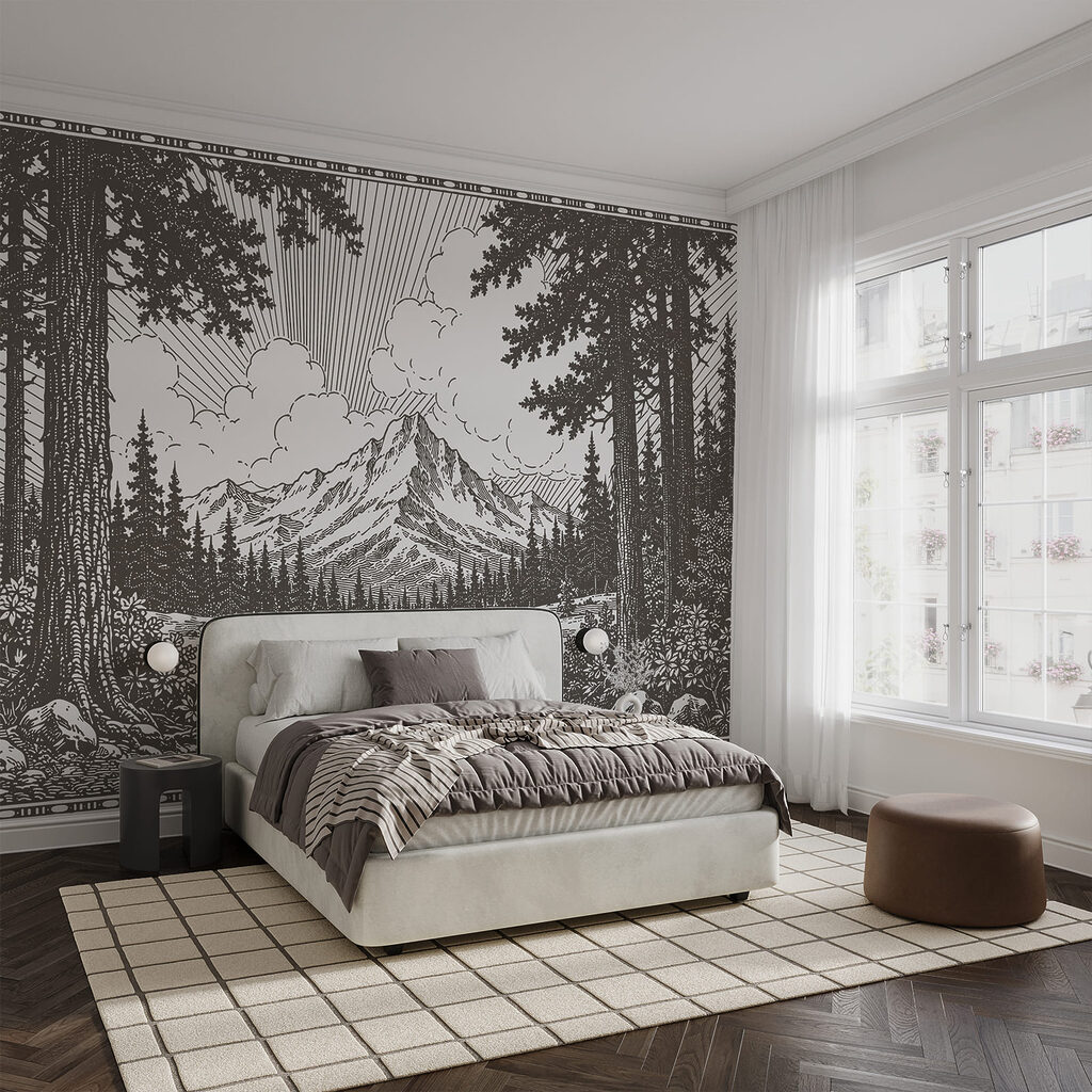 Gipfel zwischen dunklen Stämmen — Interieur 1