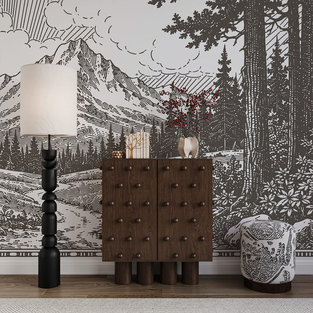 Gipfel zwischen dunklen Stämmen — Interieur 2