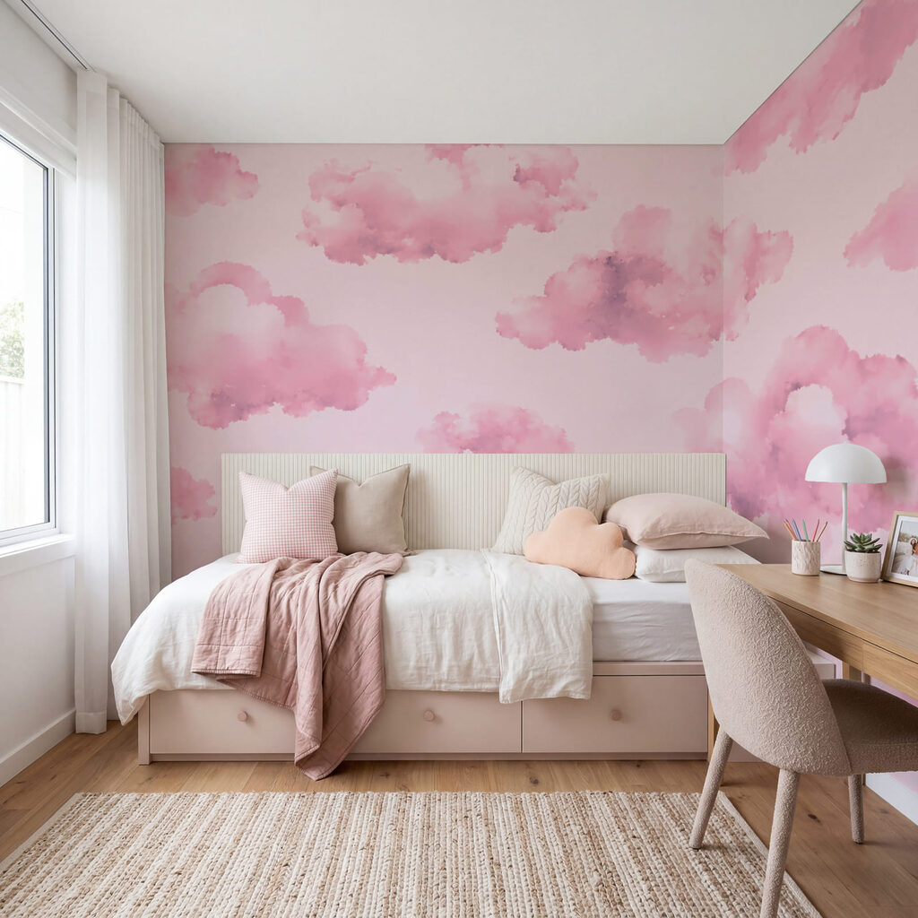 Wölkchen in zartem Aquarell in einem Interieur
