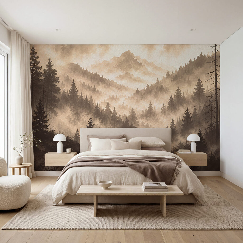 Tannen unter den Gipfeln in einem Interieur