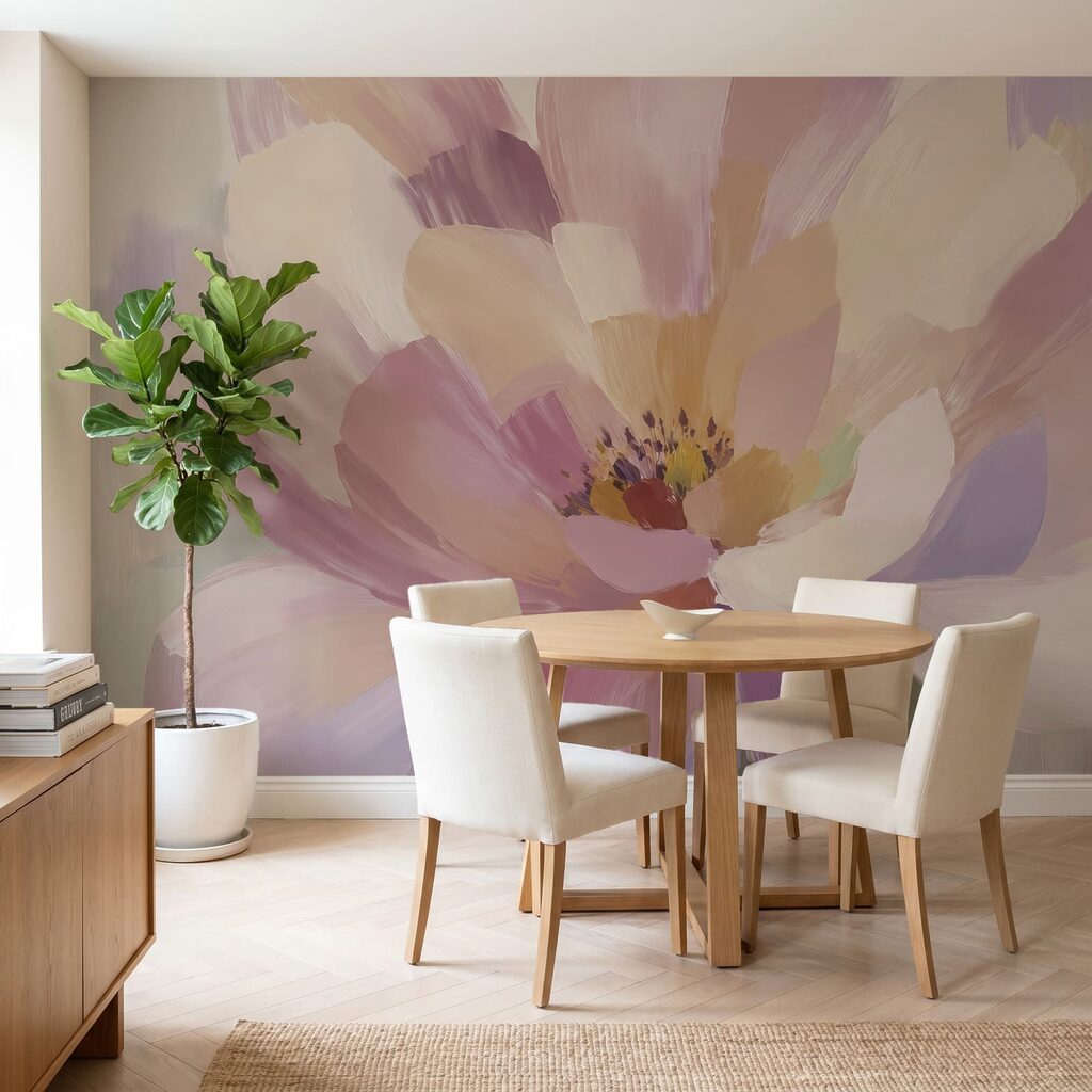 Blüte aus breiten Pinselstrichen in einem Interieur