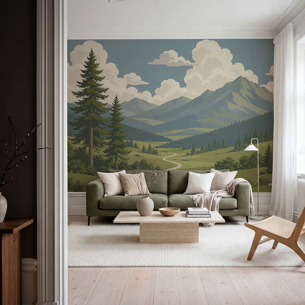 Pfad in die Berge in einem Interieur