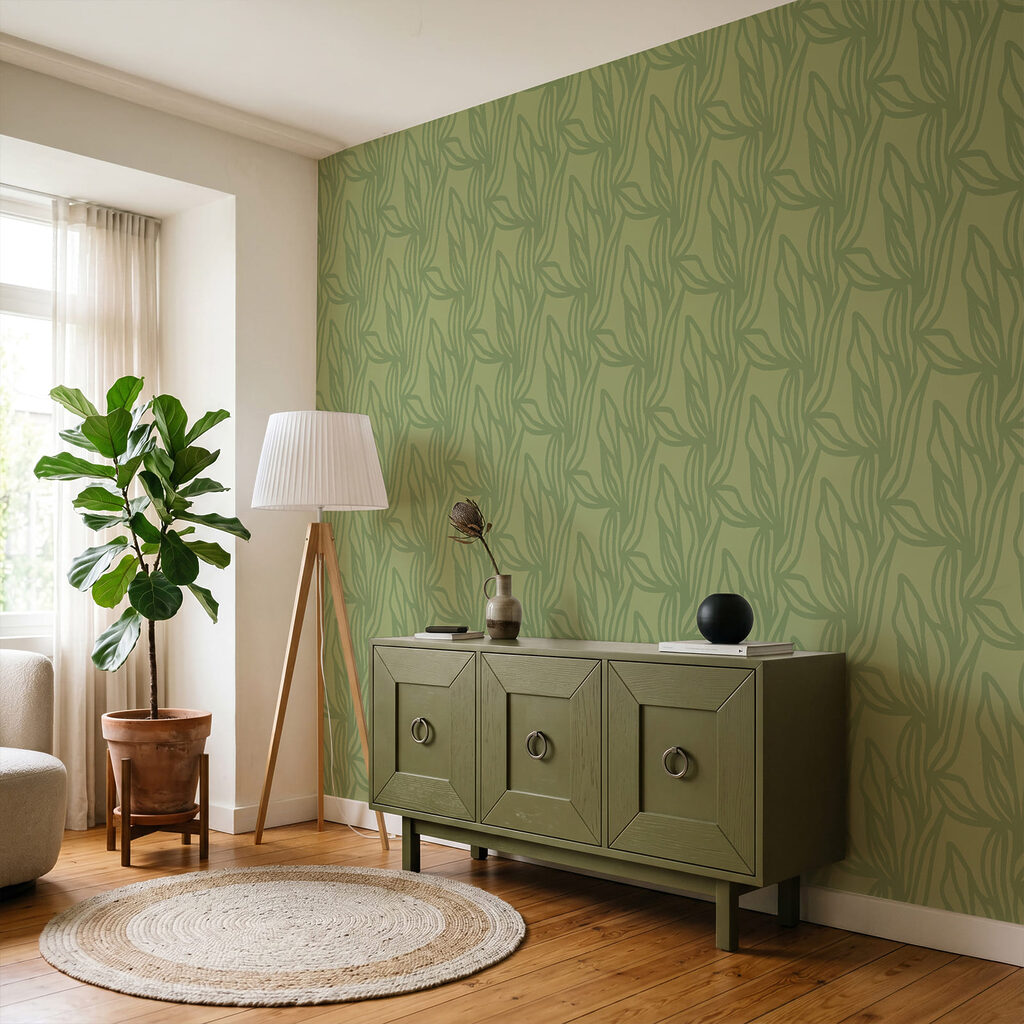 Blätter in feinen Konturen in einem Interieur