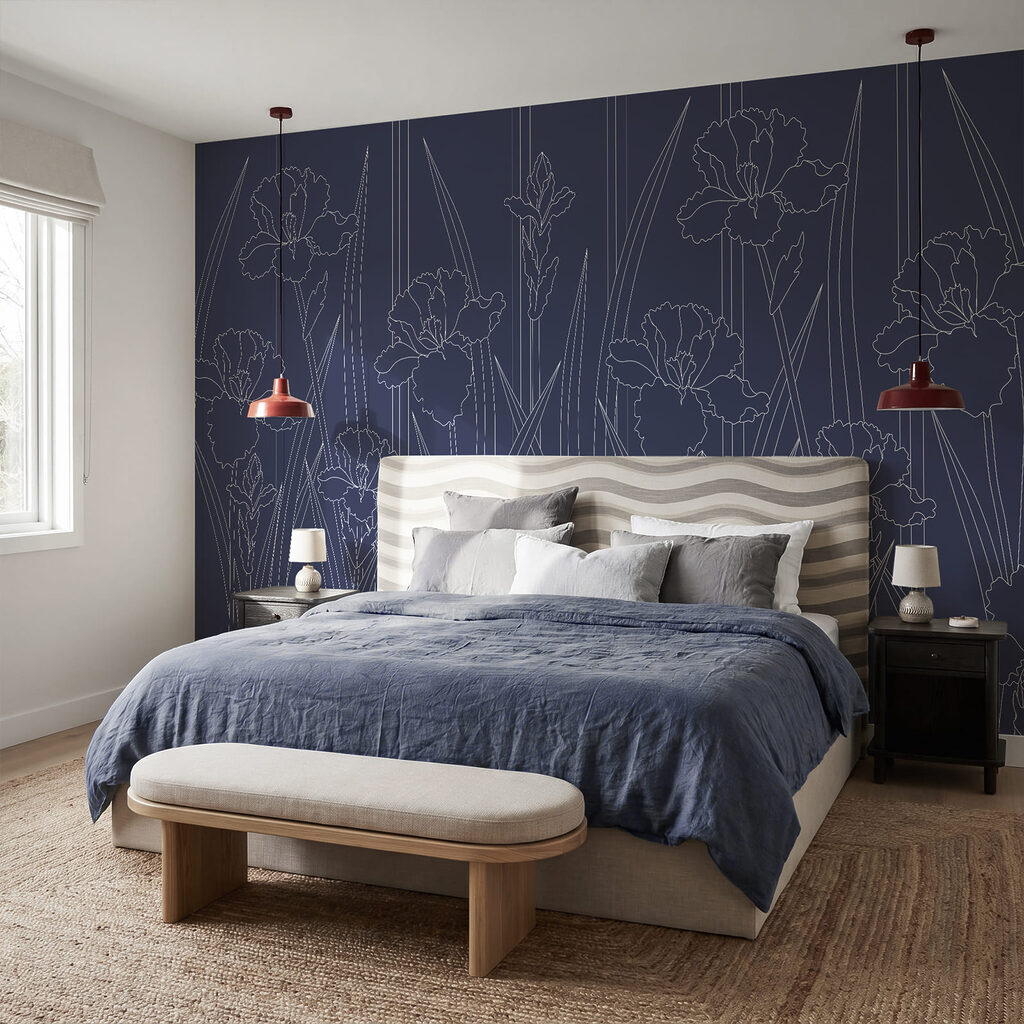 Blüten und geometrische Linien in einem Interieur