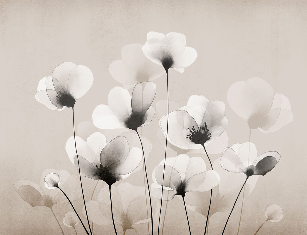 Zarte Blüten, dunkle Herzen — ganzes Design