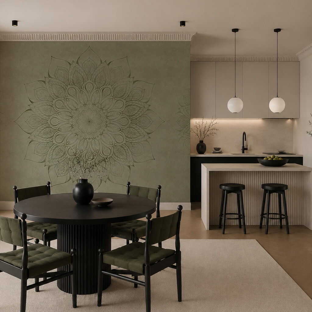 Verwitterte Blütenmandalas in einem Interieur