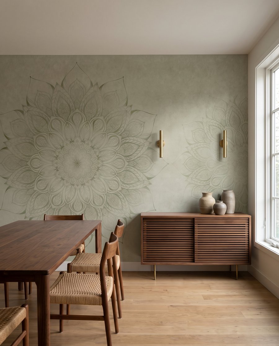 Verwitterte Blütenmandalas in einem Interieur