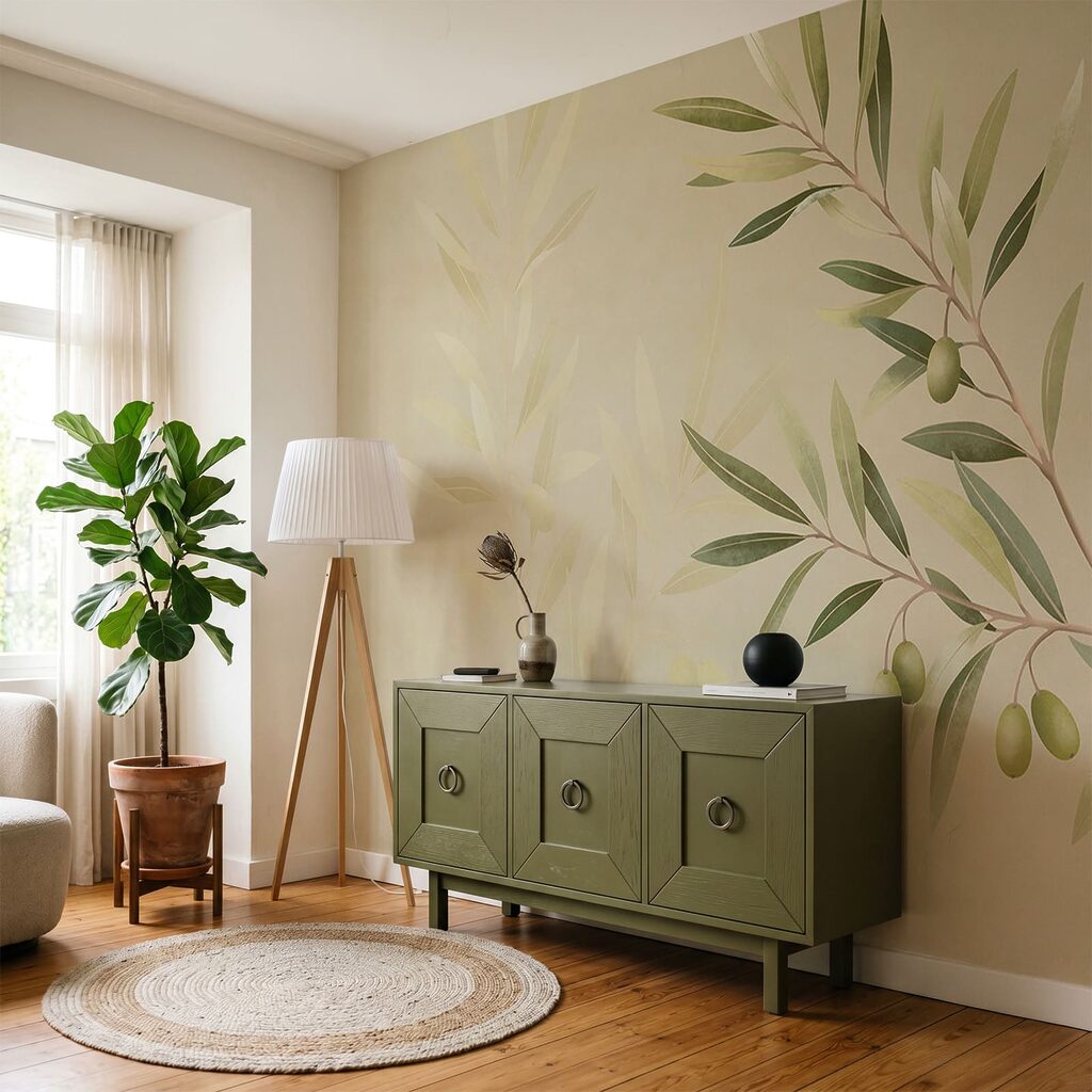 Zweig mit grünen Früchten in einem Interieur