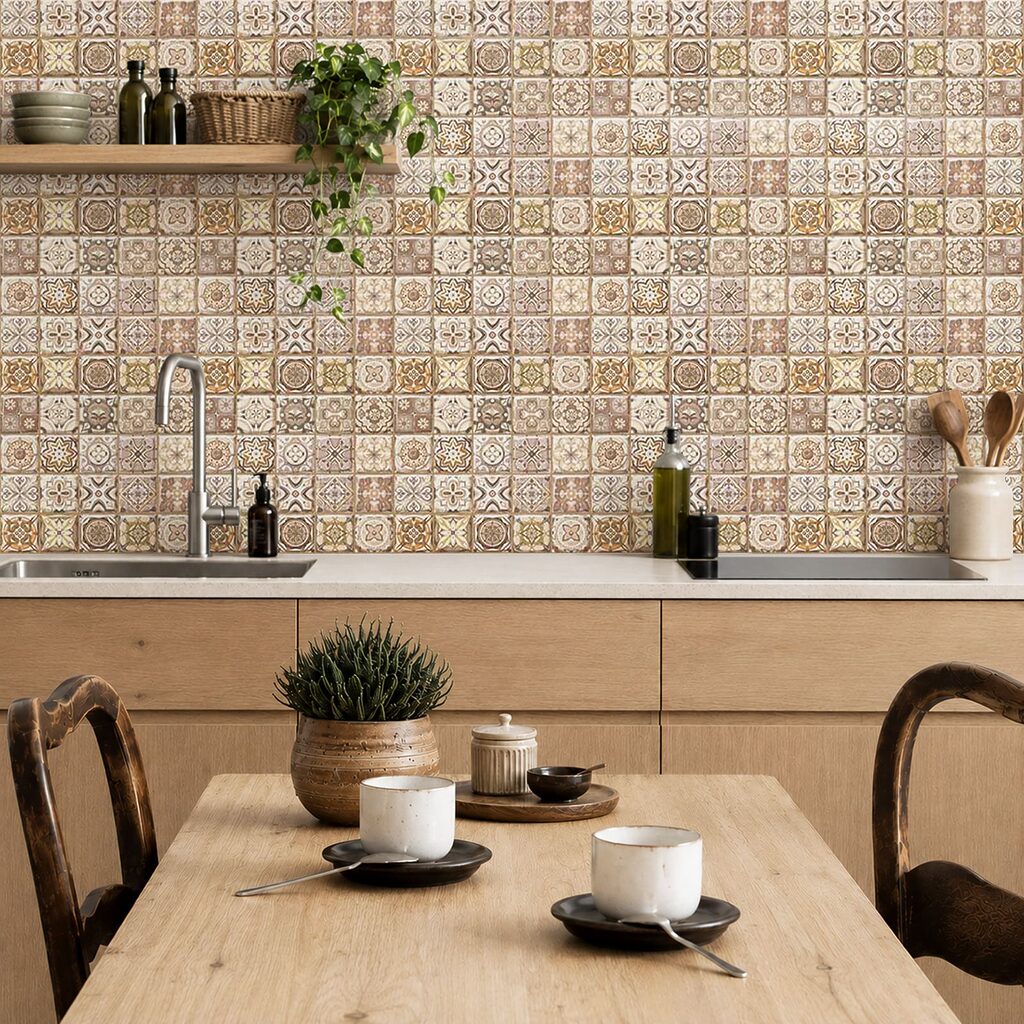 Mosaik mit feinen Mustern in einem Interieur