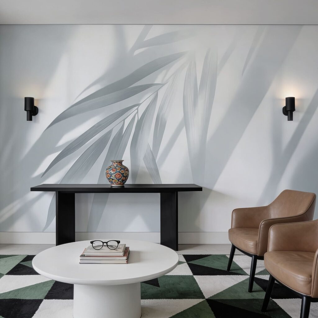 Palmblatt in schrägen Lichtbahnen — Interieur 3