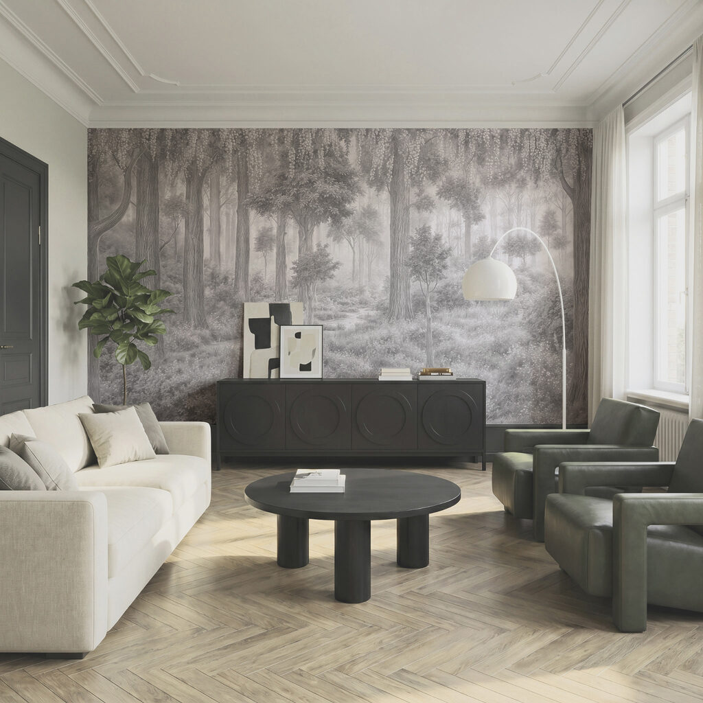 Sonnenstrahlen am Waldboden in einem Interieur