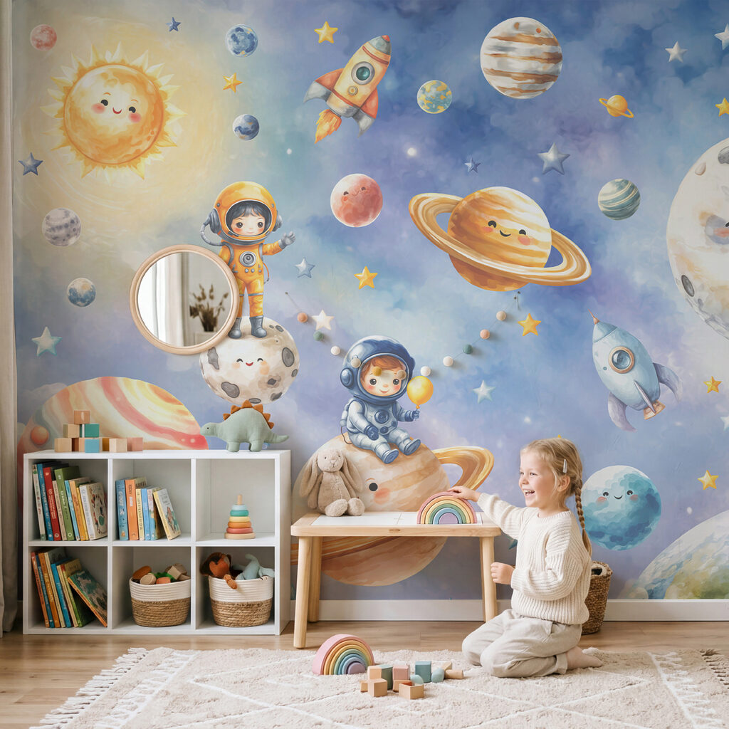 Kleine Astronauten auf Entdeckungsreise in einem Interieur