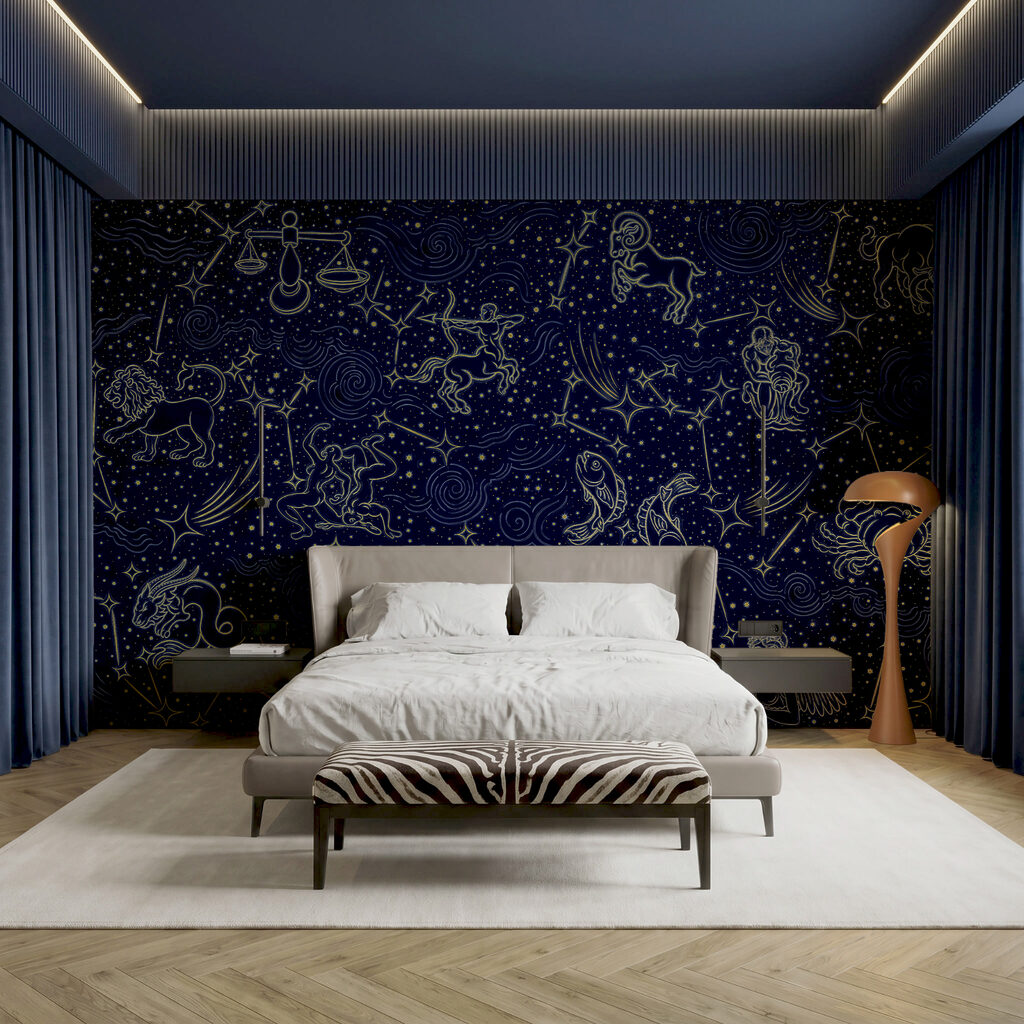 Nacht voller Sternbilder in einem Interieur