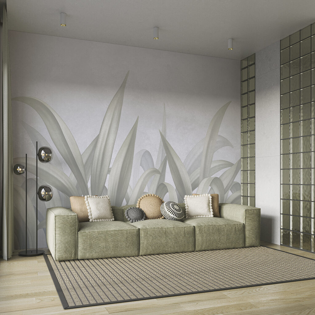 Lange Blätter in Zartgrün in einem Interieur