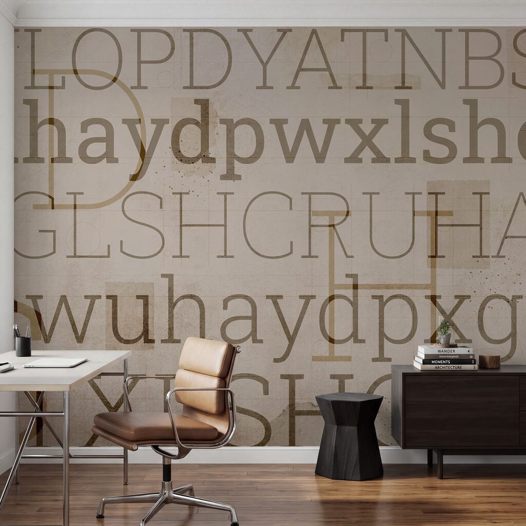 Buchstaben auf verwitterten Schichten in einem Interieur