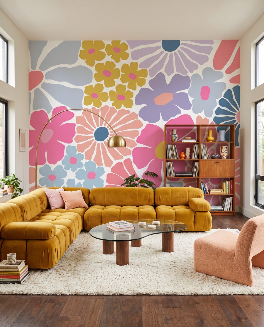 Blüten wie bunte Scherenschnitte in einem Interieur