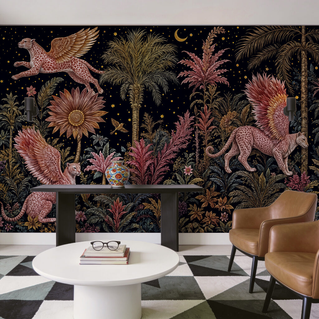 Geflügelte Tiere in Nachtblüte in einem Interieur