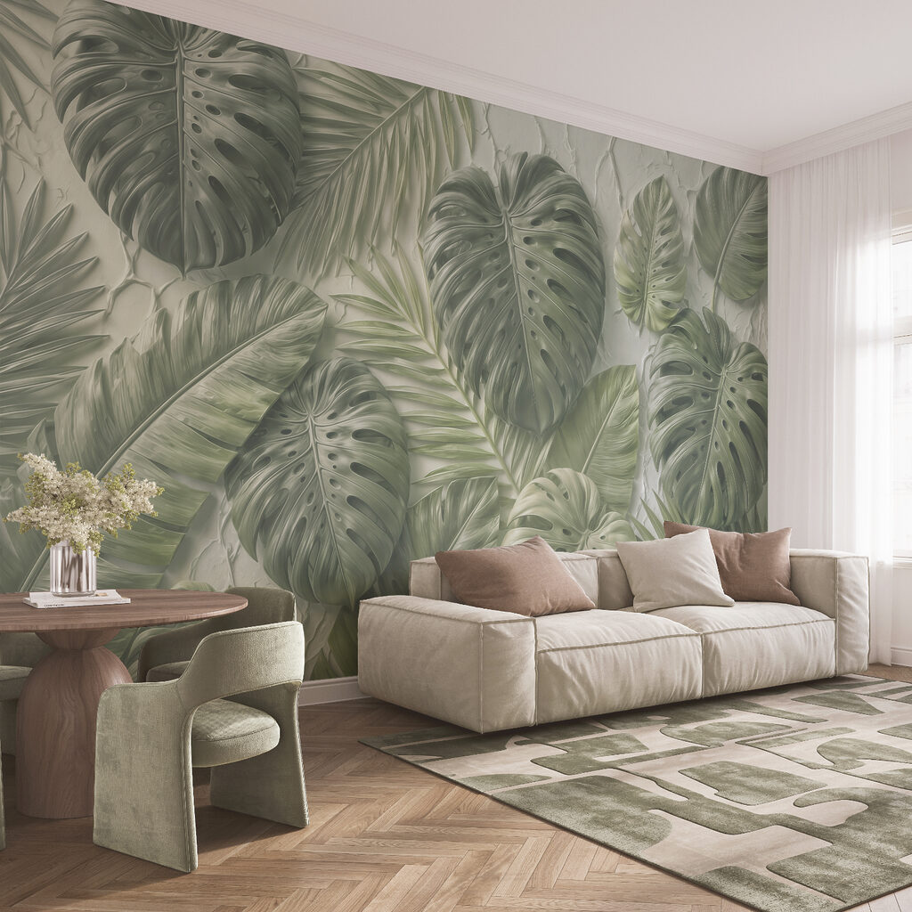 Großes Blatt, sanfte Schatten in einem Interieur
