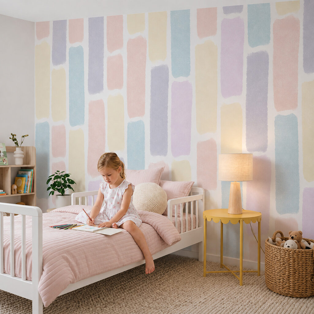 Pastellblöcke in Reihe in einem Interieur